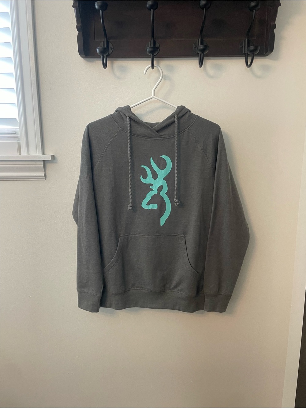 Browning Gray Crewneck Hoodie with Teal Logo